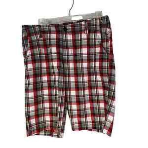 Arizona Jean Co Boy Size 20 Husky Shorts Red Gray Plaid Bermuda