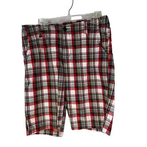 Arizona Jean Co Boy Size 20 Husky Shorts Red Gray Plaid Bermuda - Picture 1 of 9