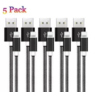 5 Pack 10ft Braided Fast Charging Cable Heavy Duty For iPhone 14 13 12 11 X XR - Picture 1 of 8