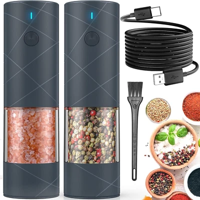 2Pack Electric Salt and Pepper Grinder Set USB Rechargeable with Warm LED Light, - Image 1 of 4