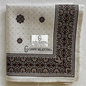 Mens Handkerchief Vintage Beige Cotton Brown Lattice Geometric Pocket Square 18" - Picture 1 of 3