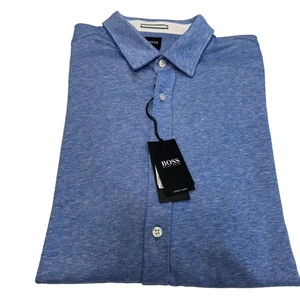 Boss Black Label Herren Button Down Jersey Hemd Blau Leinenmischung Gr. XL Neu mit Etikett - Bild 1 von 15