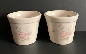 Pfaltzgraff Tea Rose Pattern Stoneware Herb Flower Pot 12035D Set of 2 NWOB - Picture 1 of 7