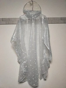 Snow white PVC midium vinyl raincape gloves set hooded sleeve poncho rain - Picture 1 of 15