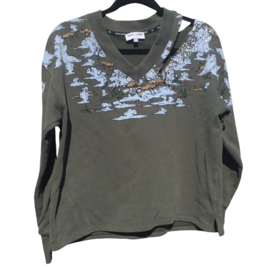 Opening Ceremony Womens Sweatshirt Size S Green Beaded Asian Thrashed Leisure - Image 1 of 4
