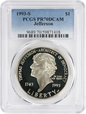 1993-S Jefferson Commemorative Silver Dollar PR70DCAM PCGS - Image 1 of 2