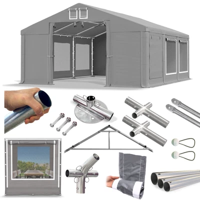 4x6 Ganzjährig Moskitonetz Lagerzelt Garagenzelt Weidezelt 6x4 grau PVC W - Bild 1 von 2