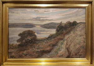 LAKE LANDSCAPE, original, monogrammed oil painting - Picture 1 of 7