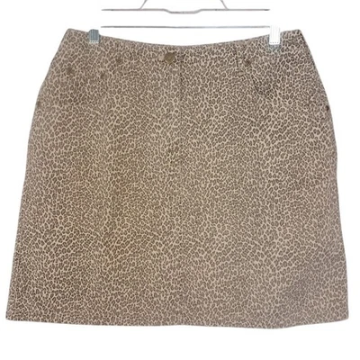 Vintage LIZ CLAIBORNE 10 Leopard Print Denim Jeans Skirt Tan Brown Casual Short - Image 1 of 4