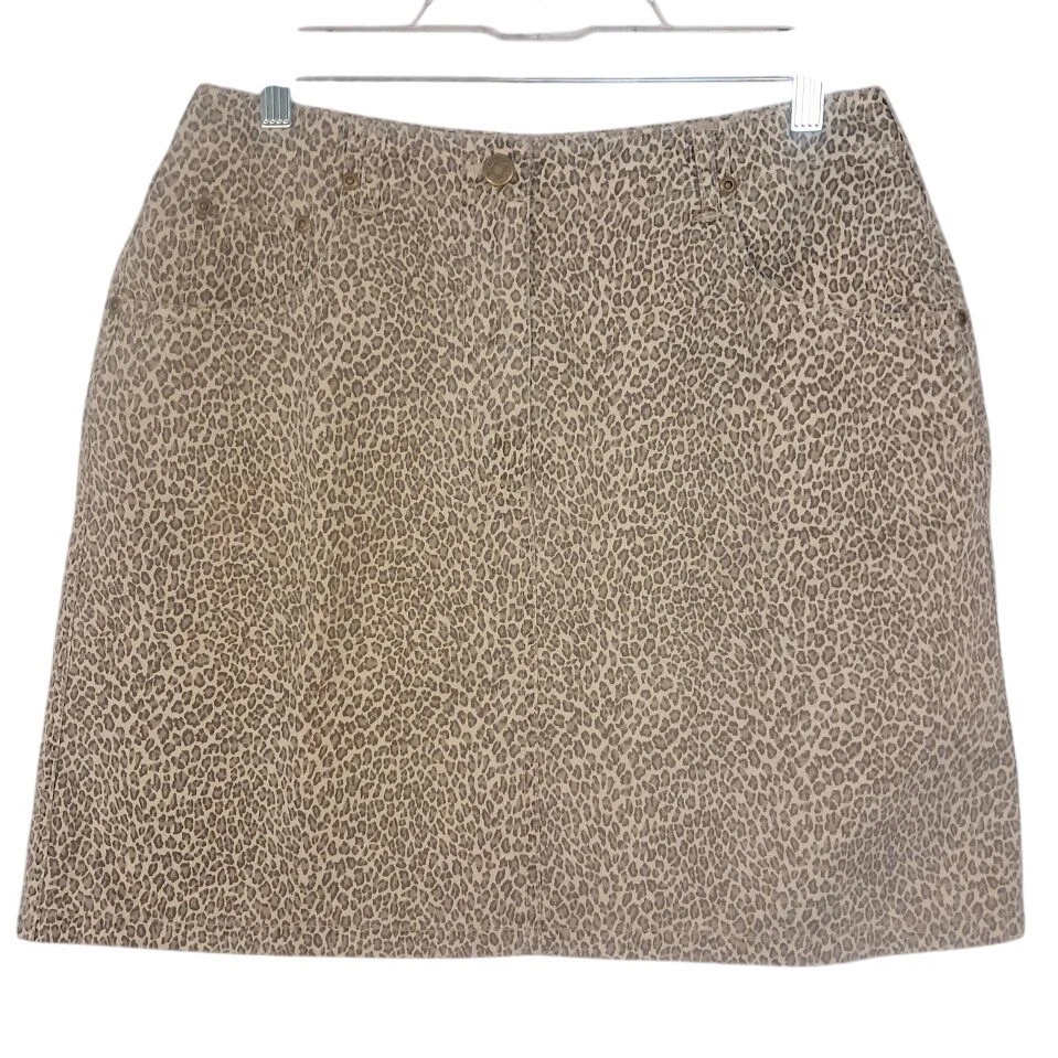 Pantalones de mezclilla vintage LIZ CLAIBORNE 10 estampado de leopardo falda marrón tostado informal cortos Foto 1 de 4