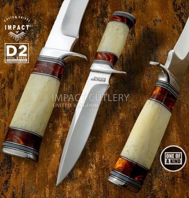 Model # 5877 Impact Cutlery Custom Bowie Knife with D2 Steel Blade Camel Bone - Image 1 of 4