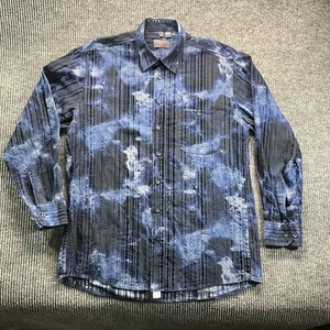 Haupt Shirt Mens Medium Blue Black Abstract Stripe Button Front Long Sleeve - Picture 1 of 20