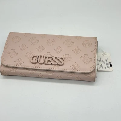 New w/ Tags Guess Women's embossed leather Wallet Pink large metal logo pockets - Image 1 of 4