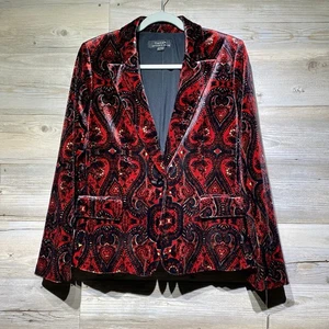 Tahari Arthur S. Levine Samt Blazer Größe 10 rot Paisley Blumen Urlaub Party - Bild 1 von 9