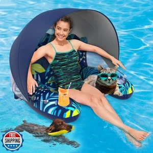 Aufblasbare Poolschwimmer Erwachsene mit Überdachung, XL Poolsessel Lounge Floß Hea - Bild 1 von 1
