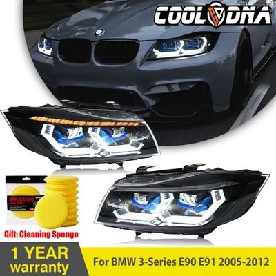 Faróis de LED usados para BMW 3 Series E90 E91 323i 2005-2012 conjunto sequencial - Imagem 1 de 4