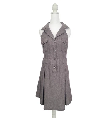 Y2k Sleeveless Button Shirt Dress Size L Gray Preppy Office Siren Academia Twee - Image 1 of 4