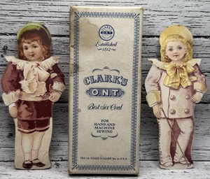 2 Vintage Clark's ONT Spool Baumwolle viktorianische Papierpuppen Sammelkarten mit Poolbox - Bild 1 von 16
