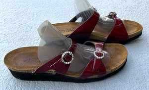Naot Israel Kate Rhinestone Burgundy Patent Leather Wedge Sandals 40 / 9 - Picture 1 of 7