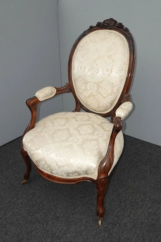 Vintage French Country Victorian Style White Carved Accent Chair on Castors Cover