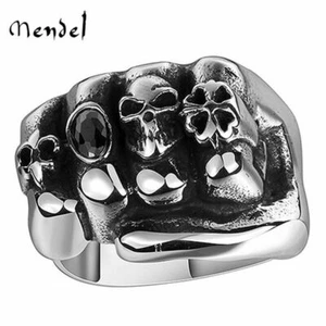 MENDEL Cool Mens Biker Fist Outlaw Punch Skull Ring Stainless Steel Size 7-14 - Picture 1 of 6