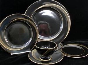 Nikko City Lights Five Piece Place Setting Black Body Gold Swirls Design - Picture 1 of 9