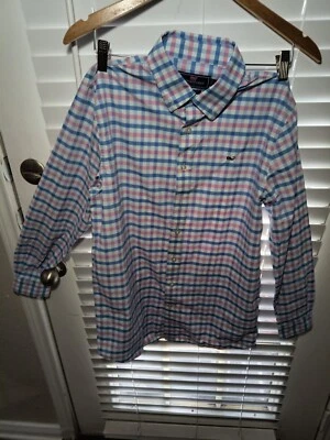 Vineyard Vines Whale Shirt Kids  XL (18) Color Pink Blu Long Sleeve Dress Casual - Image 1 of 4