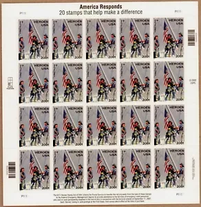 20 Briefmarken Amerika antwortet 9/11 9-11 Helden 2001 Feuerwehr World Trade Center - Bild 1 von 2