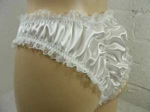 sissy silky white satin lace scrunch butt cheeky panties men knickers - Picture 1 of 2