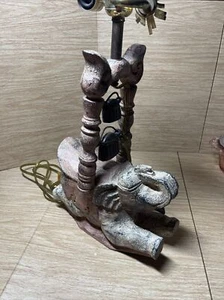 VTG Burmese elephant Bronze cowbell double lamp Light Desk Table carved Unique - Picture 1 of 12