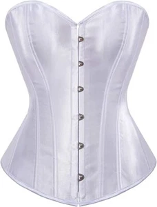 Corset Women's Top Bustier Lace Up Lingerie Satin Body Shaper Plus Size White - Picture 1 of 5