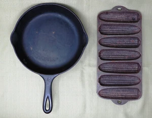 Vtg 2 pc Wagner Ware Breakfast Bundle Cast Iron #6 - 7" Skillet & Corn Bread Pan - Picture 1 of 12