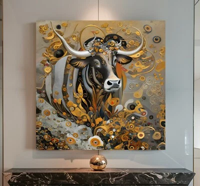 LEINWAND BILDER BIS 140x140x5 STIER BULLE KUH GUSTAV-KLIMT STIEL WANDBILD MODERN - Bild 1 von 4