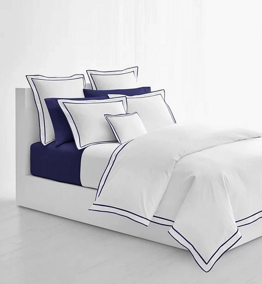 Ralph Lauren King Duvet Cover Spencer Border Sateen White/navy