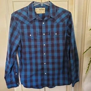 Urban Pipeline Mens Medium Shirt Blue Plaid Pearl Snap Long Sleeves - Picture 1 of 5