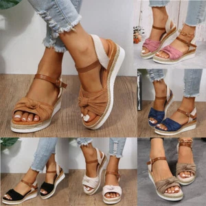 🩴 Damen Espadrilles Sandalen Keilabsatz Damen Sommer Slip On Plattform Schuhe - Bild 1 von 24