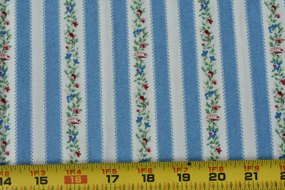 23" Long, Blue Red Pink Green Cream Floral Stripe, Maywood/Willowberry,P4914 - Image 1 of 4