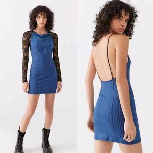 Urban Outfitters Complex High-neck Mini Dress In Blue Multi (M)  - Picture 1 of 10