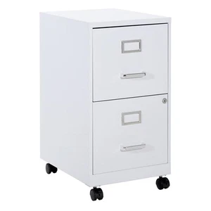 2 Drawer Mobile Locking Metal File Cabinet in White - Picture 1 of 10