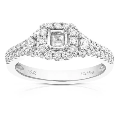 Anillo de compromiso semimontaje de diamantes de 1/2 quilate con princesa central en plata talla 7 Foto 1 de 4