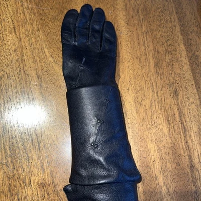 Guanti lunghi in pelle, 10-1/2” L, neri con fiori ricamati taglia S EXC - Immagine 1 di 4