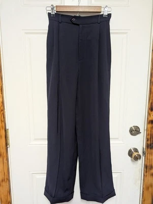 Pantalones de vestir vintage Ralph Lauren 100 % lana para mujer talla 2 azul oscuro plisados Foto 1 de 4