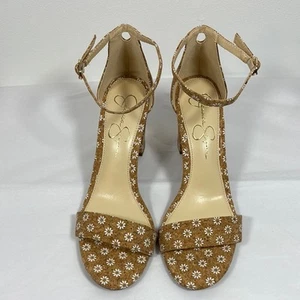 Jessica Simpson Daisy Ankle Strap Sandals 9 Floral Neutral High Heel NWOB - Picture 1 of 7