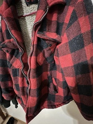 Vintage 80's Cal Craft Jacket Sherpa Lined Buffalo Plaid Red Mens M? Made in USA - Image 1 of 4