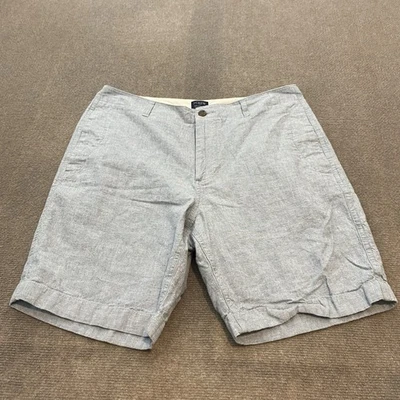 J Crew Gramercy Shorts Mens 34 Blue Chambray Linen Cotton Casual Flat Front - Image 1 of 4