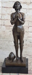 Vintage Signed Bronze JOAN OF ARC Statue Sculpture Marie d`Orleans Praying - Picture 1 of 7