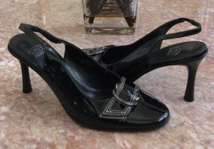 Circa Joan & David Women's Black Patent Leather Slingback Heels Size 8M EUC - Picture 1 of 9