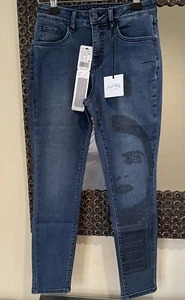 Joseph Ribkoff NWT Slim Fit Denim Blue Jeans W Face Graphics In Black, Size 8 - Bild 1 von 6