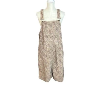 VTG Eddie Bauer Overall Dress Knee Length Midi Tan Red Paisley Womens Petite M - Picture 1 of 10