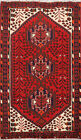 Vintage Red Geometric Hamedan Area Rug 4X5 Wool Hand-Knotted Traditional Carpet